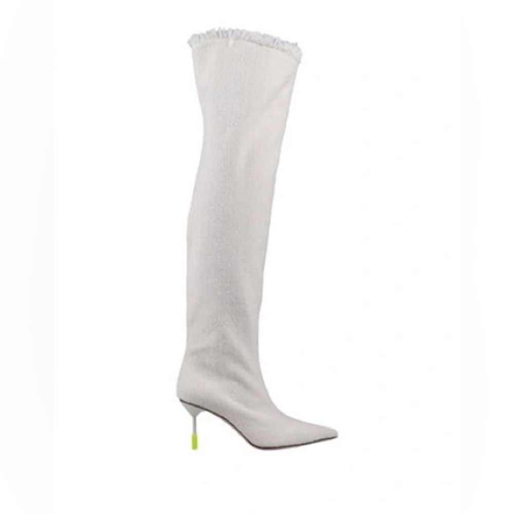 MSGM WHITE WOMAN BOOT IVORY euro size 38 TEXTILE FIBERS, SOFT LEATHER IN WHITE